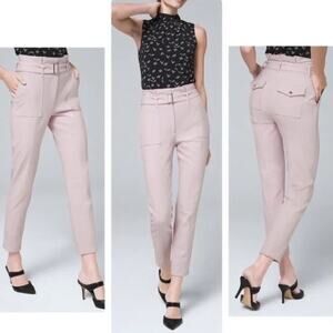 White House Black Market Tapered Ankle Pant Belted Paper Bag Waist Blush Pink 10